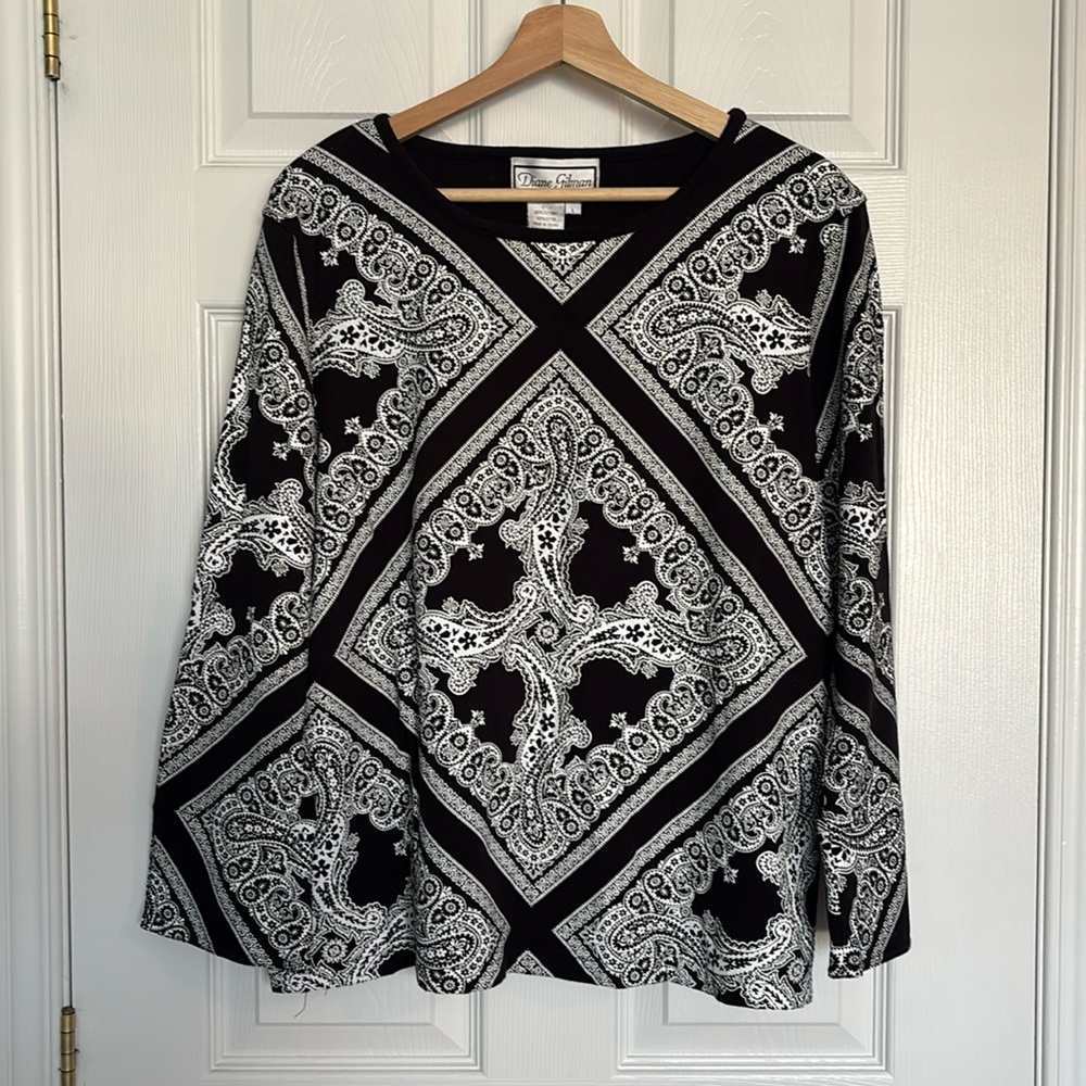 Diane Gilman black and white print cotton top